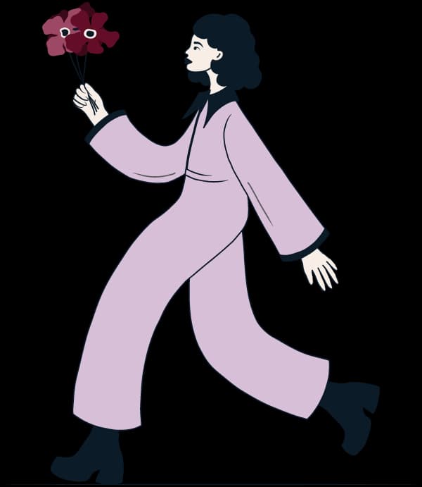 Illustration d'une femme tenant un bouquet de fleurs réalisée par Nohonéa